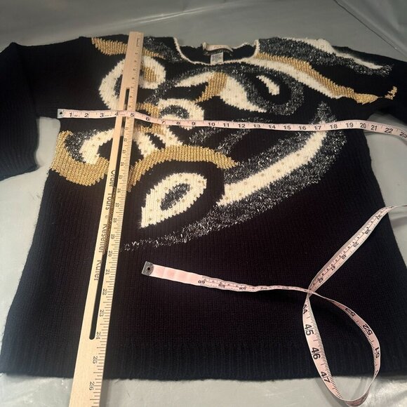 Dana Scott Sweater Women Tunic Vintage Beaded Angora Wool Blend Gold Graphic - Picture 9 of 14